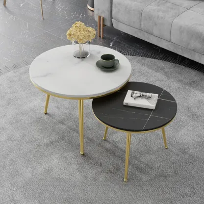 Modern Marble-Top 3 Legs Round Nesting Tables Image - 3