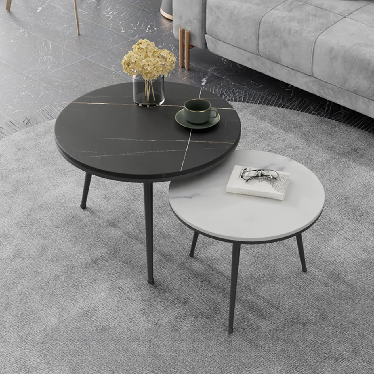 Modern Marble-Top 3 Legs Round Nesting Tables Image - 4 | homeyfad
