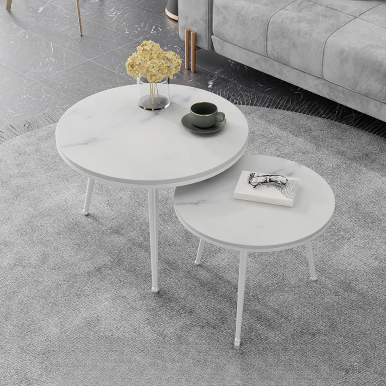 Modern Marble-Top 3 Legs Round Nesting Tables Image - 5 | homeyfad