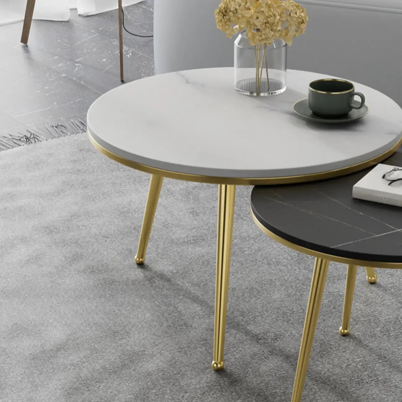 Modern Marble-Top 3 Legs Round Nesting Tables Image - 6