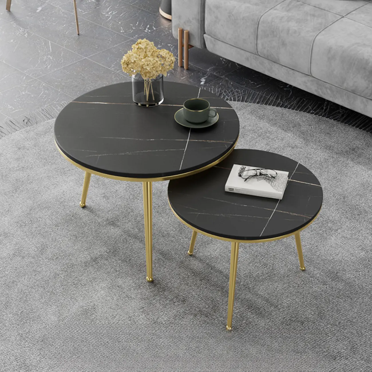Modern Marble-Top 3 Legs Round Nesting Tables Image - 7 | homeyfad