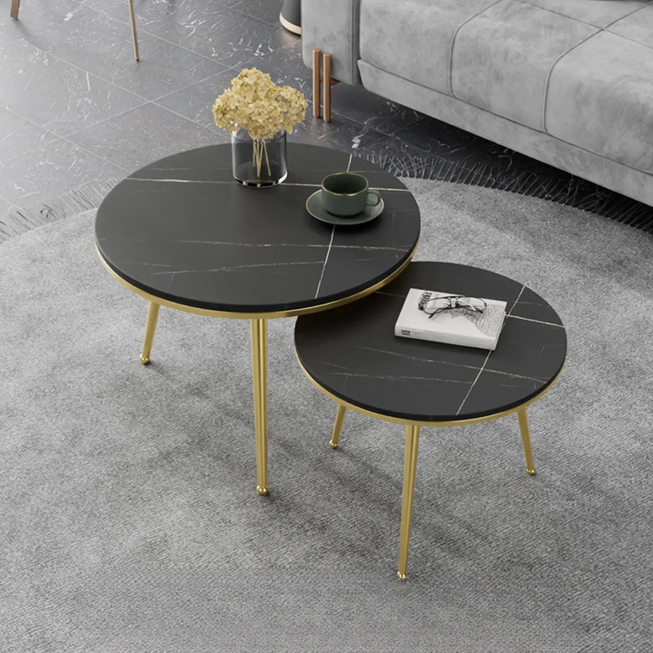Modern Marble-Top 3 Legs Round Nesting Tables Image - 7