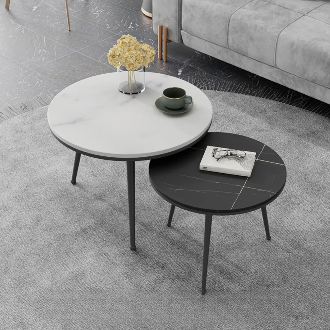 Modern Marble-Top 3 Legs Round Nesting Tables Image - 8 | homeyfad