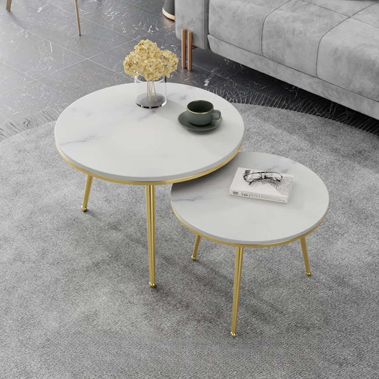 Modern Marble-Top 3 Legs Round Nesting Tables Image - 9 | homeyfad