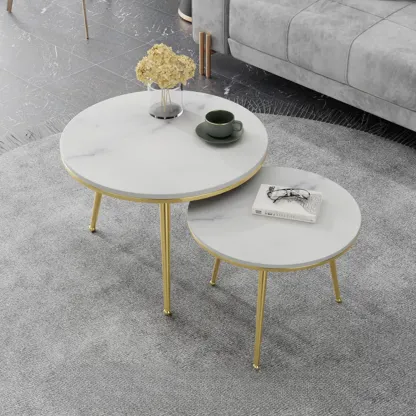 Modern Marble-Top 3 Legs Round Nesting Tables Image - 9