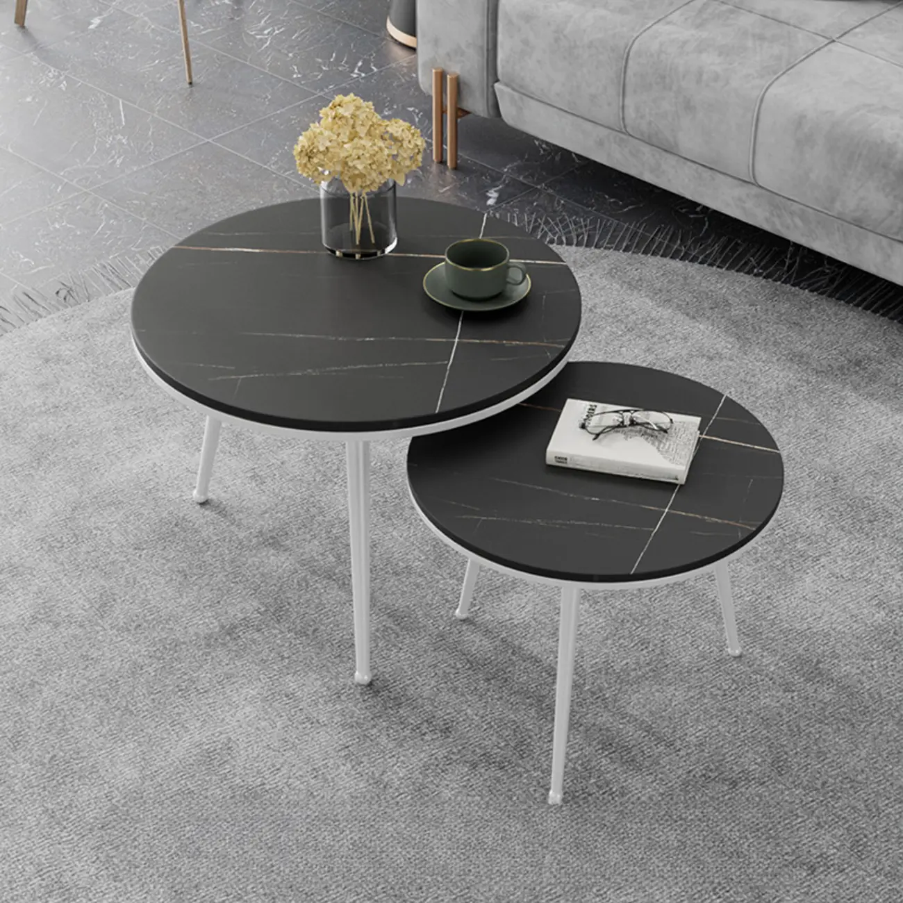 Modern Marble-Top 3 Legs Round Nesting Tables Image - 10 | homeyfad
