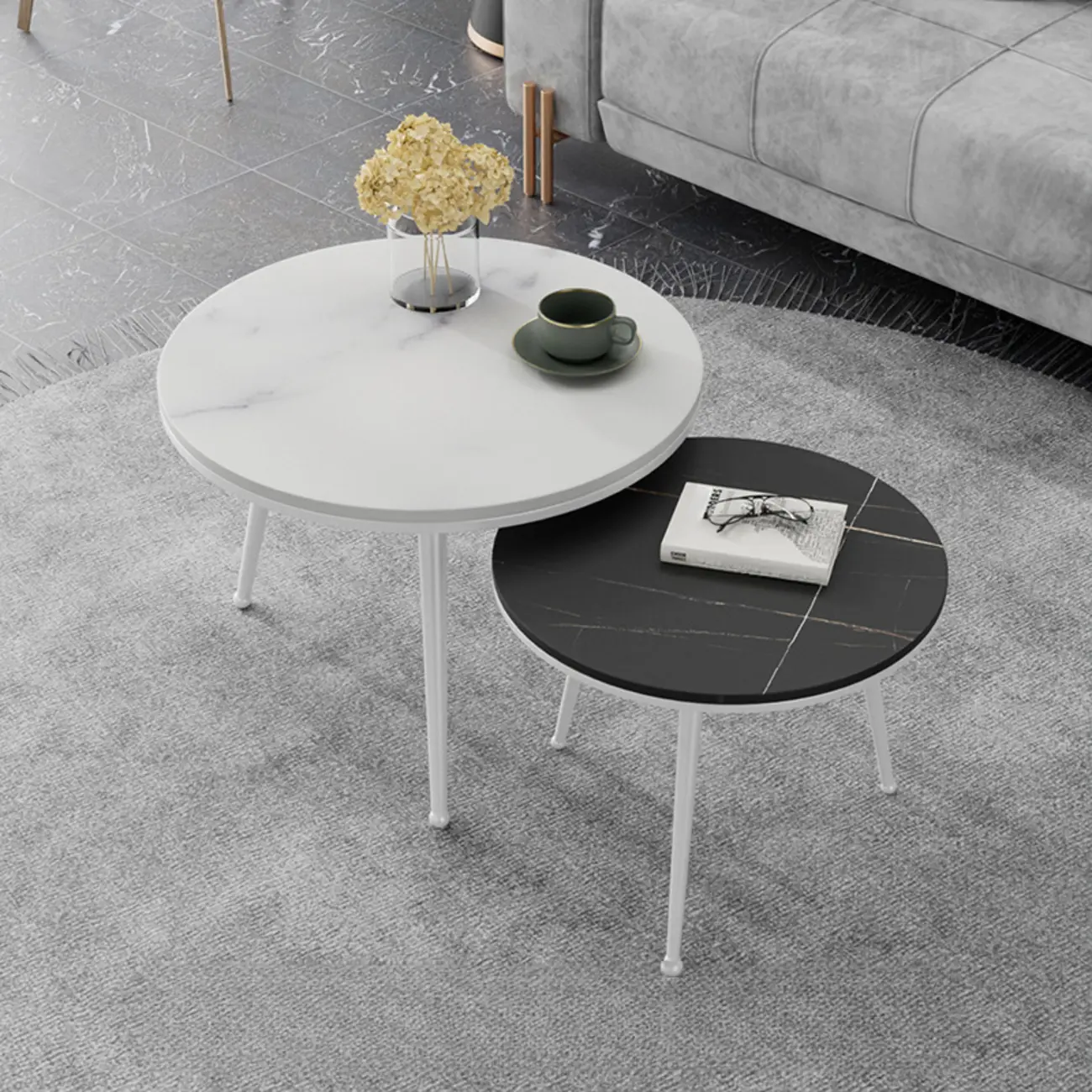 Modern Marble-Top 3 Legs Round Nesting Tables Image - 11 | homeyfad