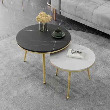 Modern Marble-Top 3 Legs Round Nesting Tables Image - 12