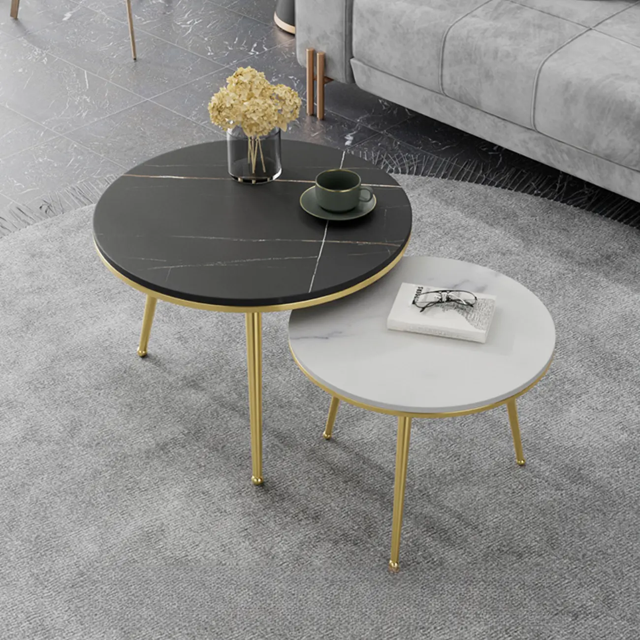 Modern Marble-Top 3 Legs Round Nesting Tables Image - 13 | homeyfad