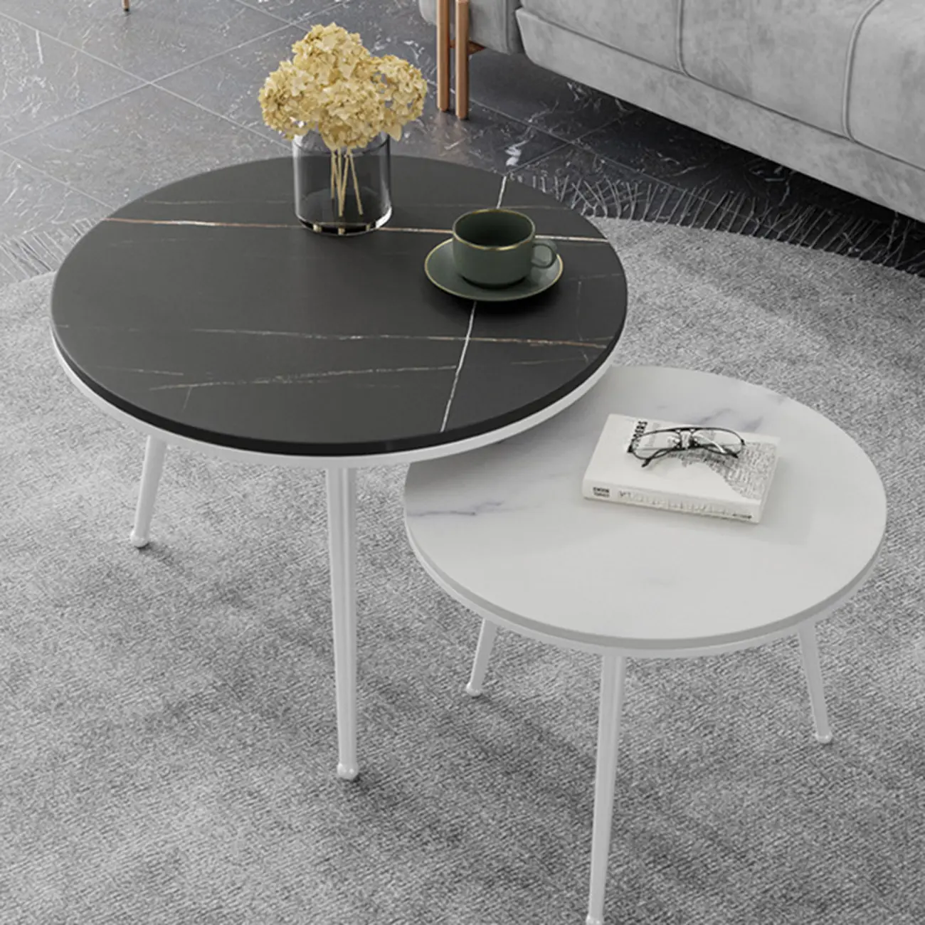 Modern Marble-Top 3 Legs Round Nesting Tables Image - 14 | homeyfad