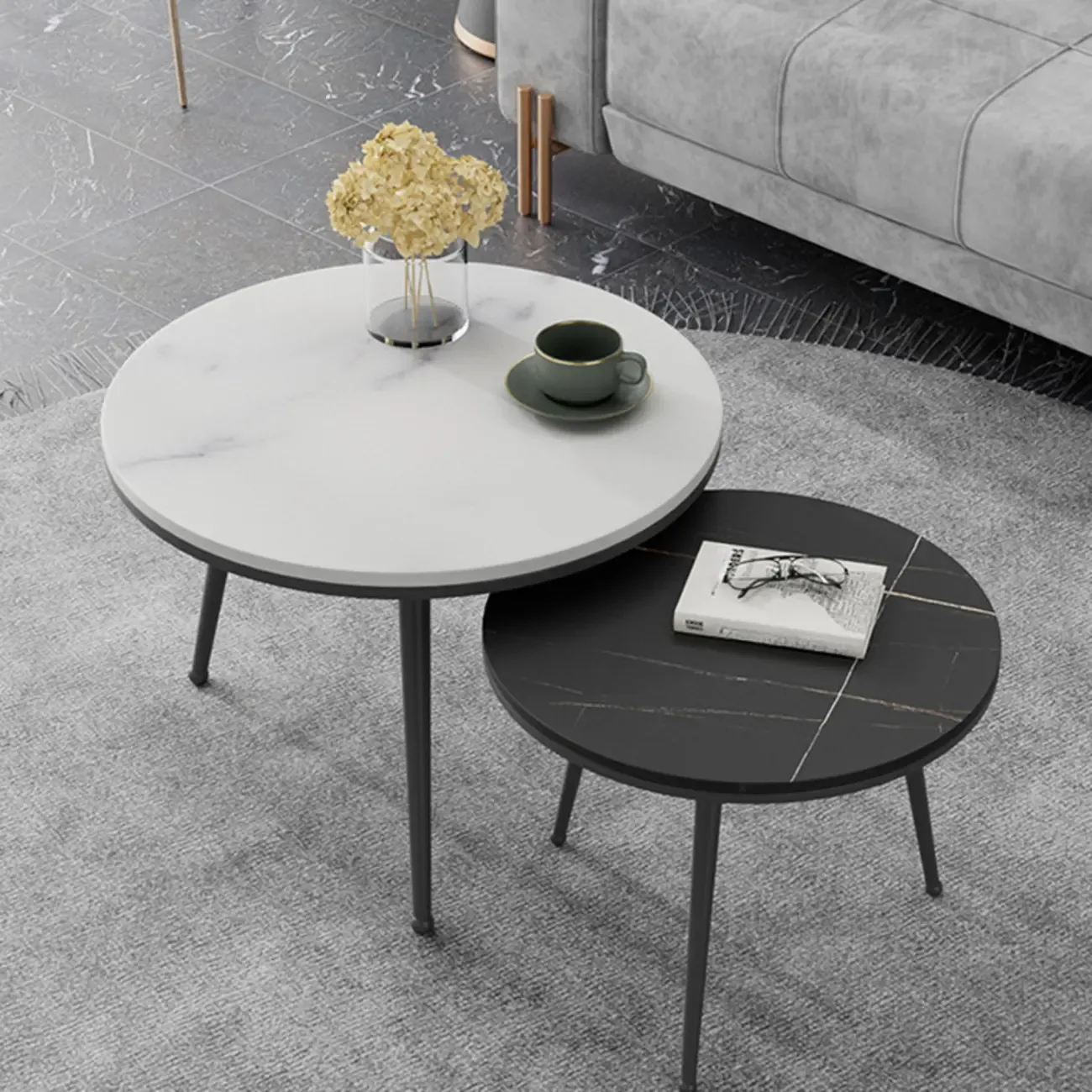 Modern Marble-Top 3 Legs Round Nesting Tables Image - 15
