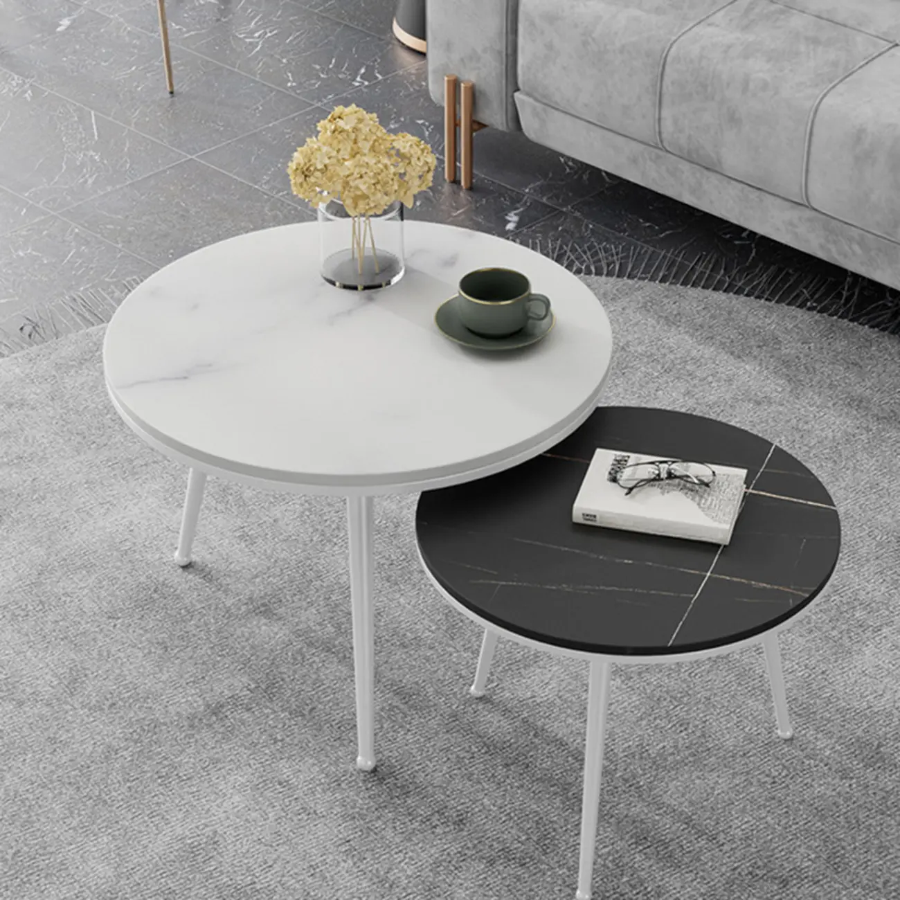 Modern Marble-Top 3 Legs Round Nesting Tables Image - 16 | homeyfad