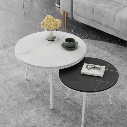 Modern Marble-Top 3 Legs Round Nesting Tables Image - 16