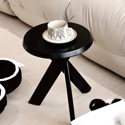 Contemporary Black Wooden Tripod Side Table Image - 1