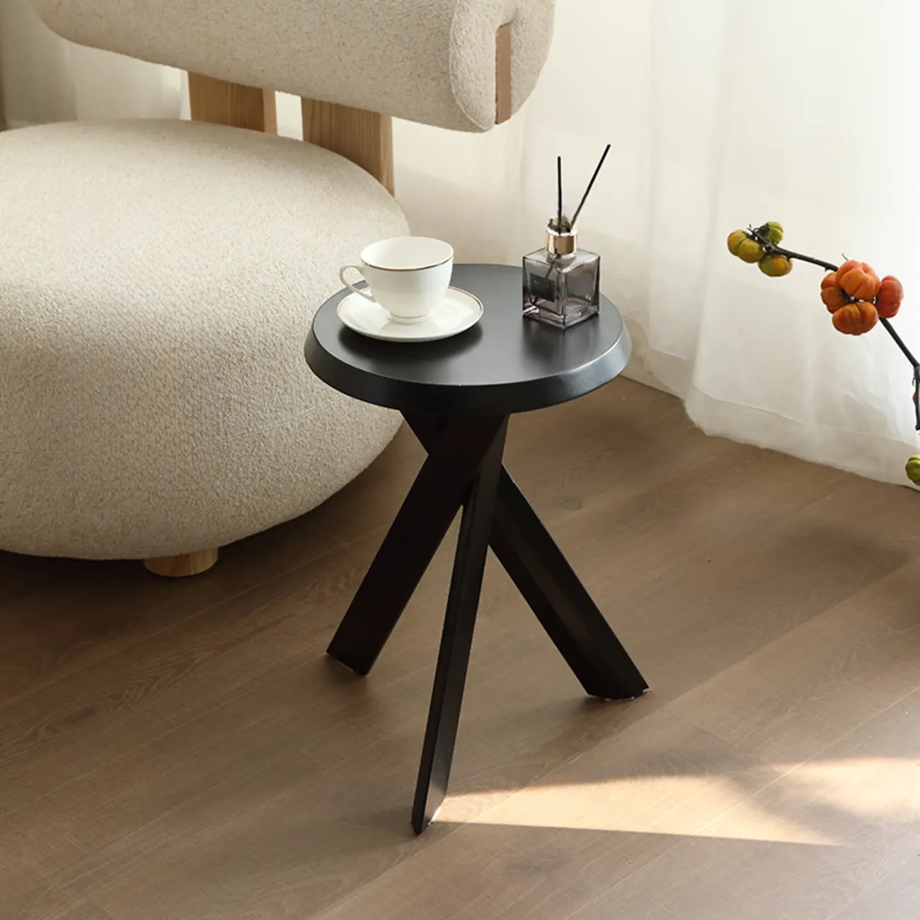 Contemporary Black Wooden Tripod Side Table Image - 2 | homeyfad