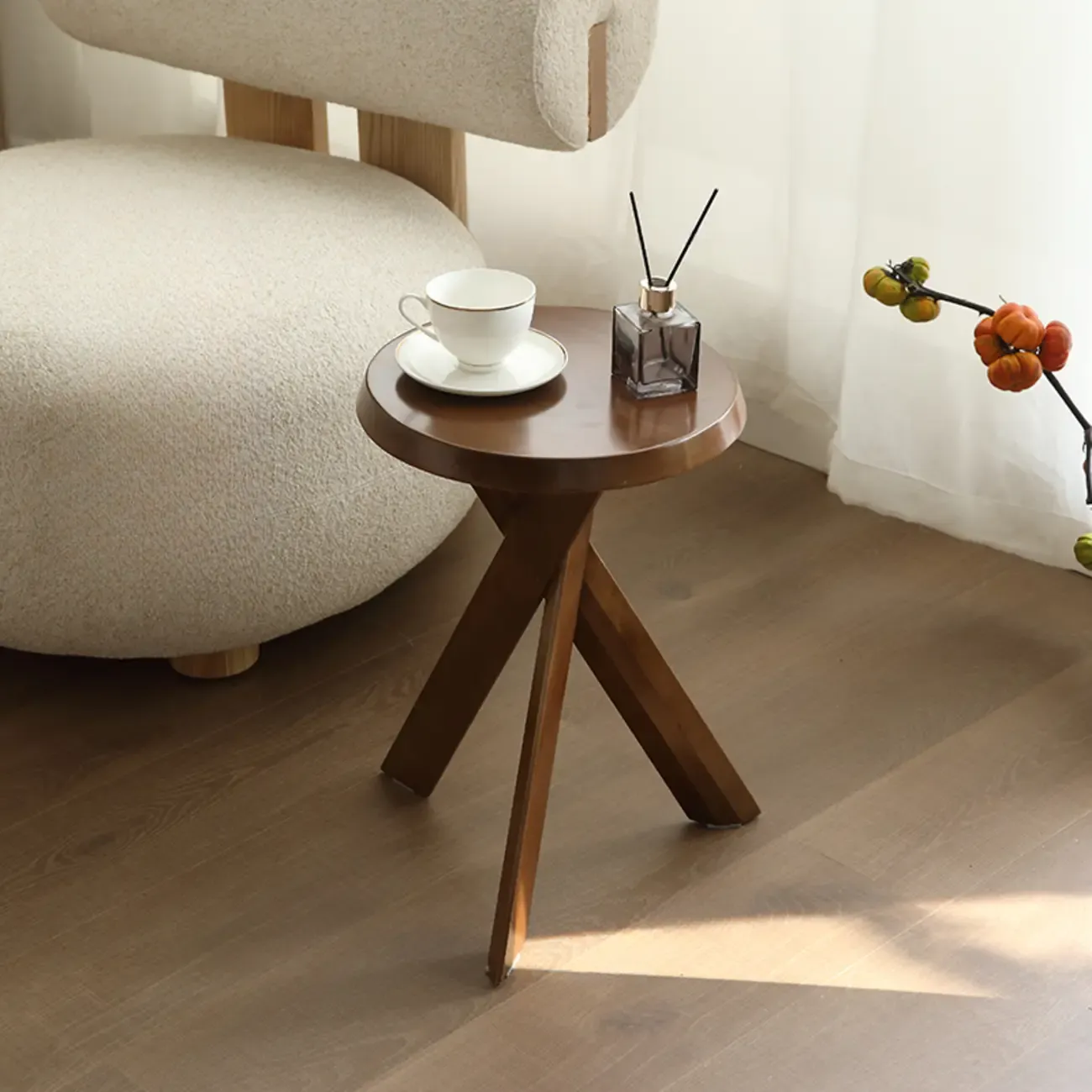 Contemporary Black Wooden Tripod Side Table Image - 3