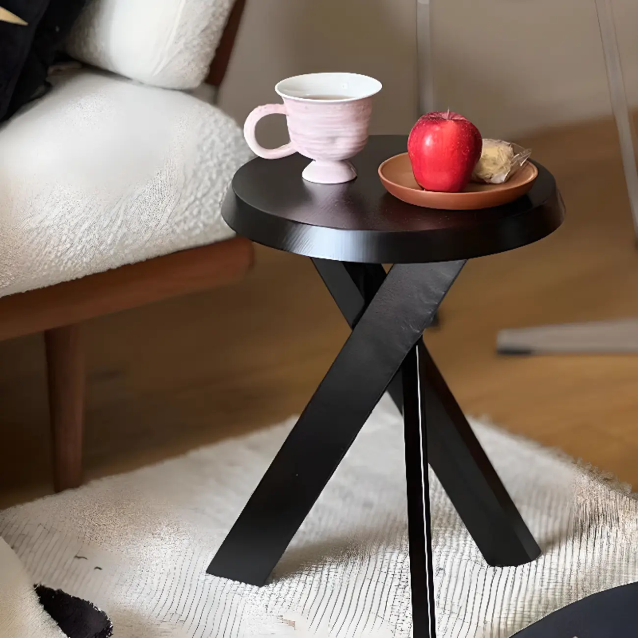 Contemporary Black Wooden Tripod Side Table Image - 4 | homeyfad