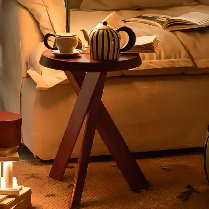 Contemporary Black Wooden Tripod Side Table Image - 6