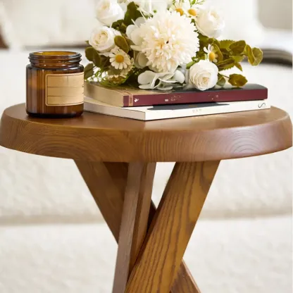 Contemporary Black Wooden Tripod Side Table Image - 13