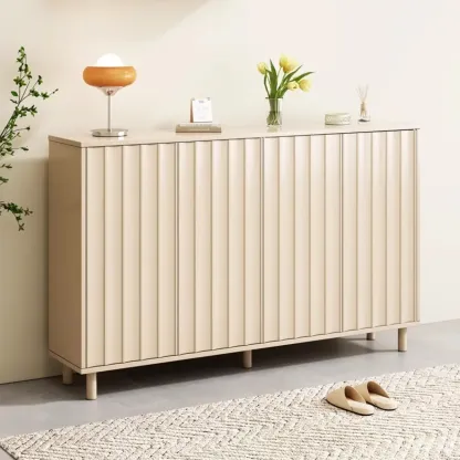 Modern White Closed Back Adjustable Wooden Shoe Cabinet Image - 1