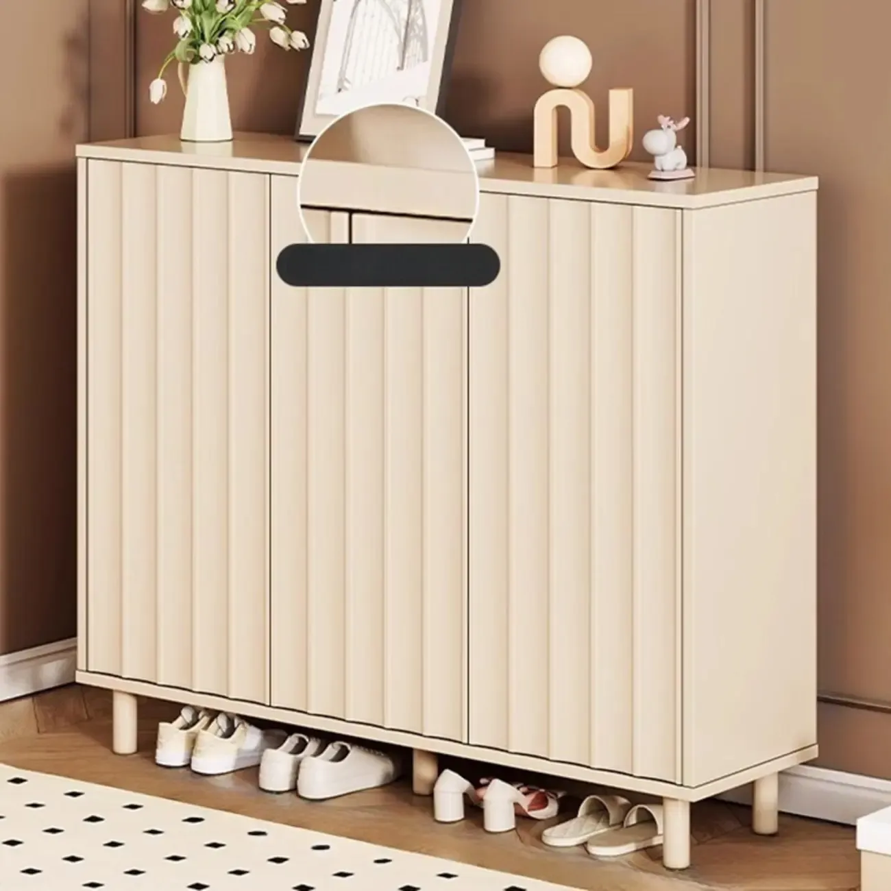 Modern White Closed Back Adjustable Wooden Shoe Cabinet Image - 3