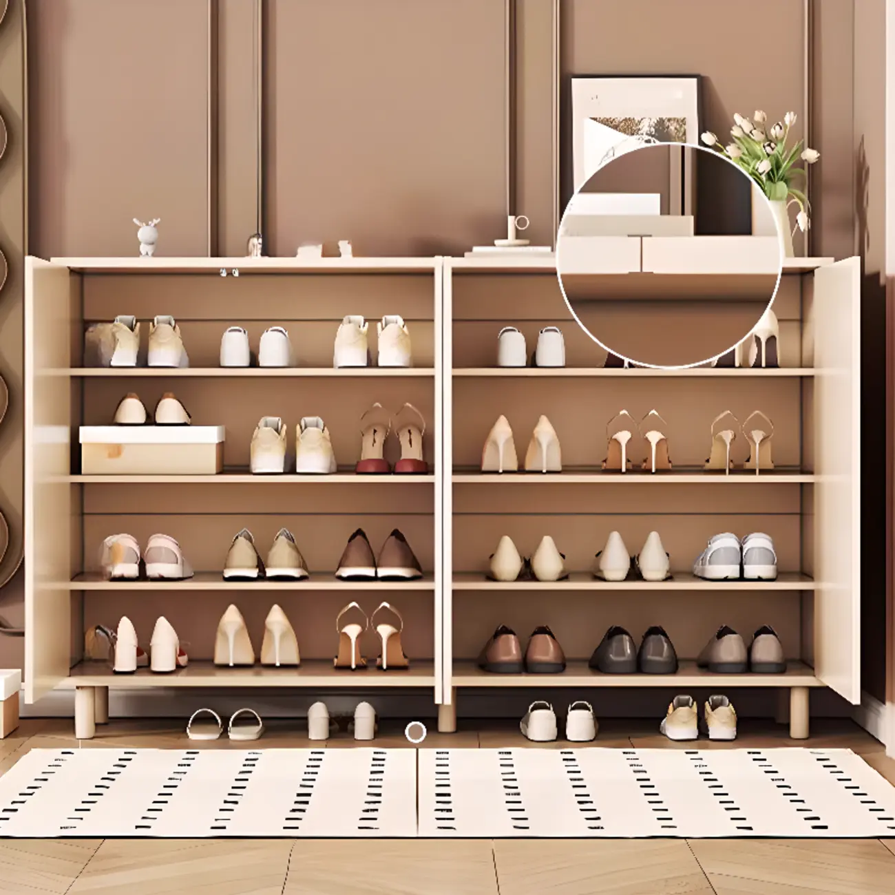 Modern White Closed Back Adjustable Wooden Shoe Cabinet Image - 2 | homeyfad