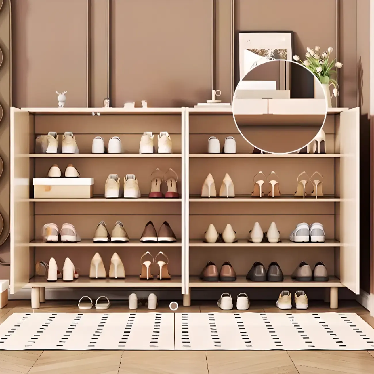 Modern White Closed Back Adjustable Wooden Shoe Cabinet Image - 2