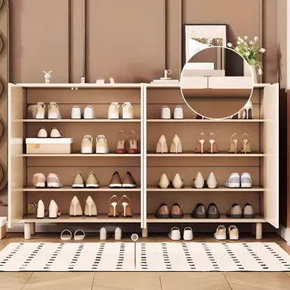 Modern White Closed Back Adjustable Wooden Shoe Cabinet Image - 2