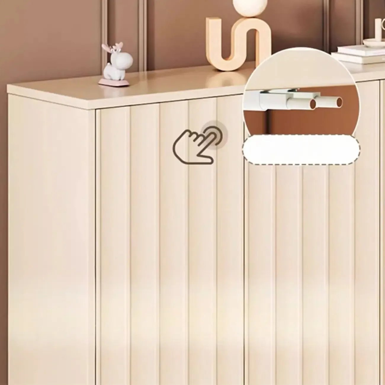 Modern White Closed Back Adjustable Wooden Shoe Cabinet Image - 11