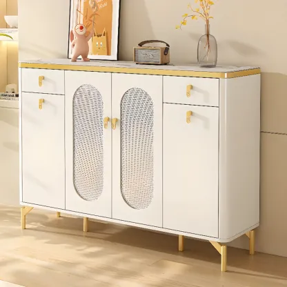 Entryway White Wooden Shoe Cabinet with Glass Doors Image - 1