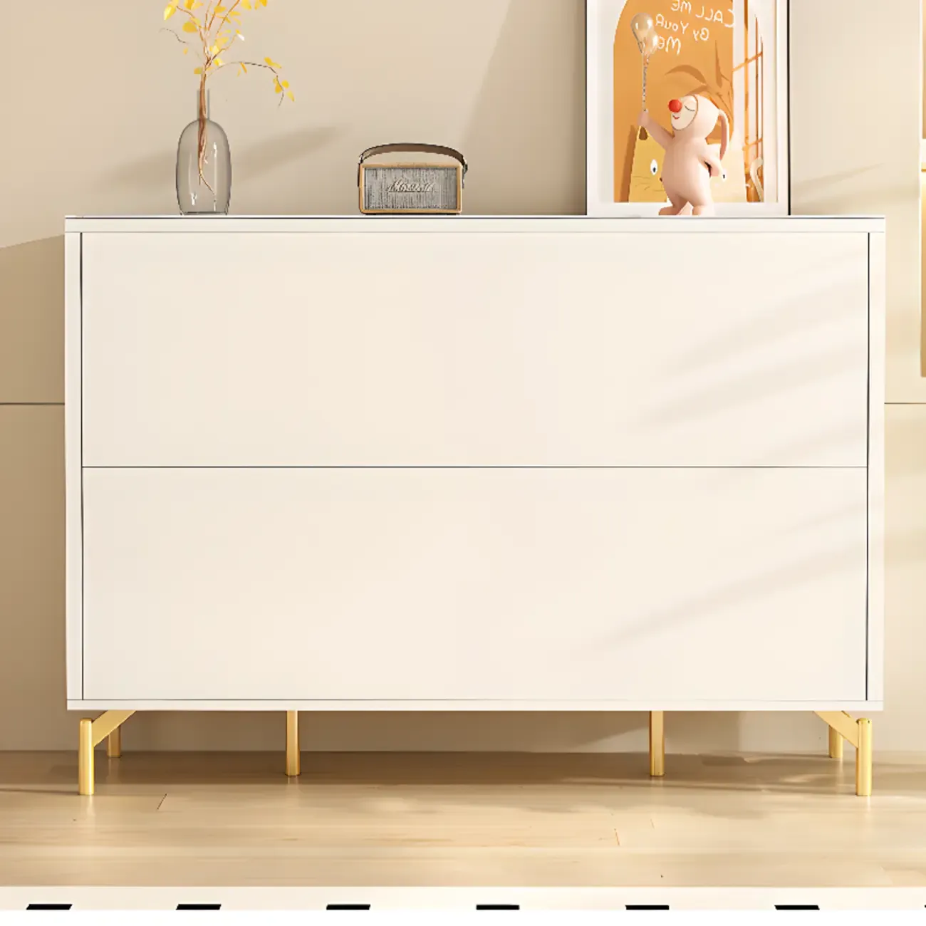 Entryway White Wooden Shoe Cabinet with Glass Doors Image - 8