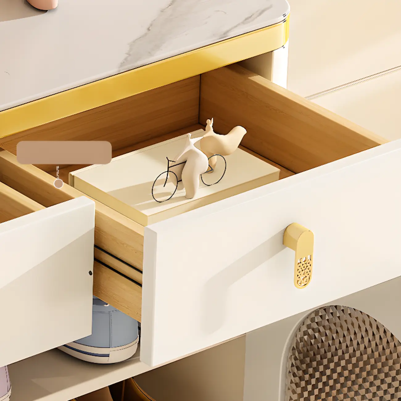 Entryway White Wooden Shoe Cabinet with Glass Doors Image - 10 | homeyfad