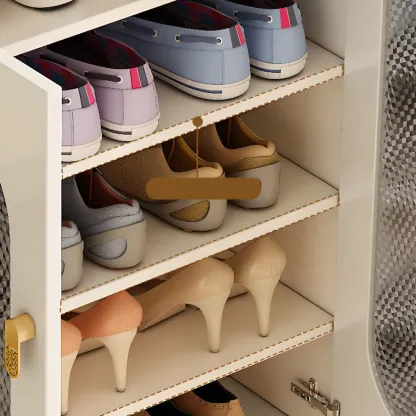 Entryway White Wooden Shoe Cabinet with Glass Doors Image - 12