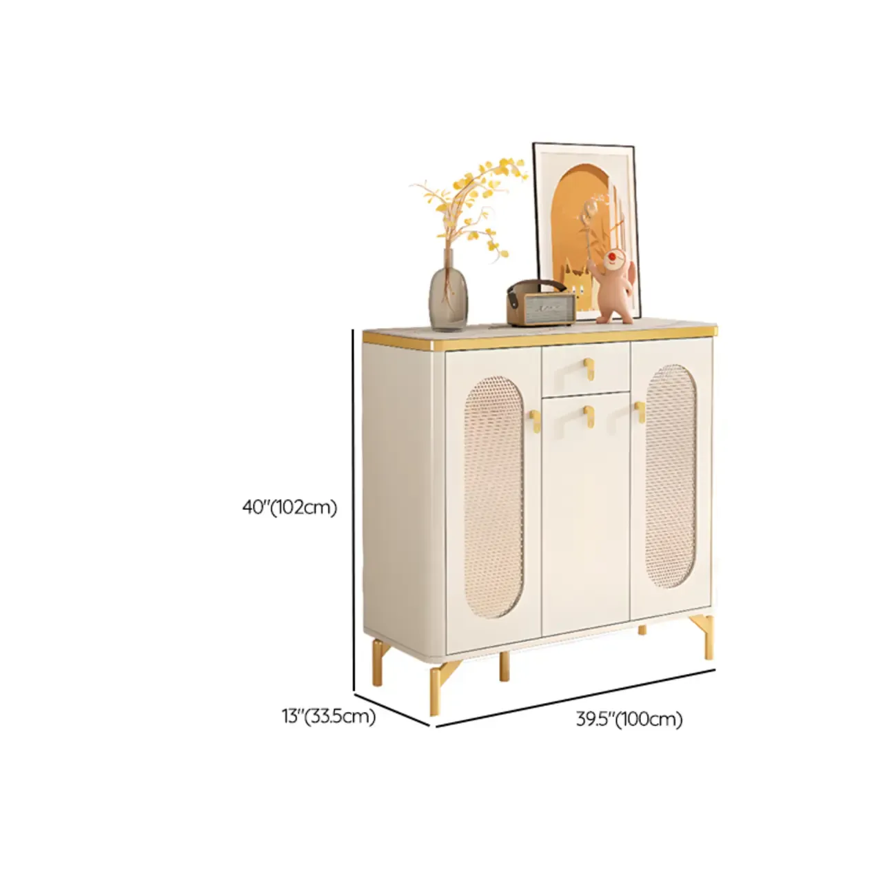 Entryway White Wooden Shoe Cabinet with Glass Doors Image - 21