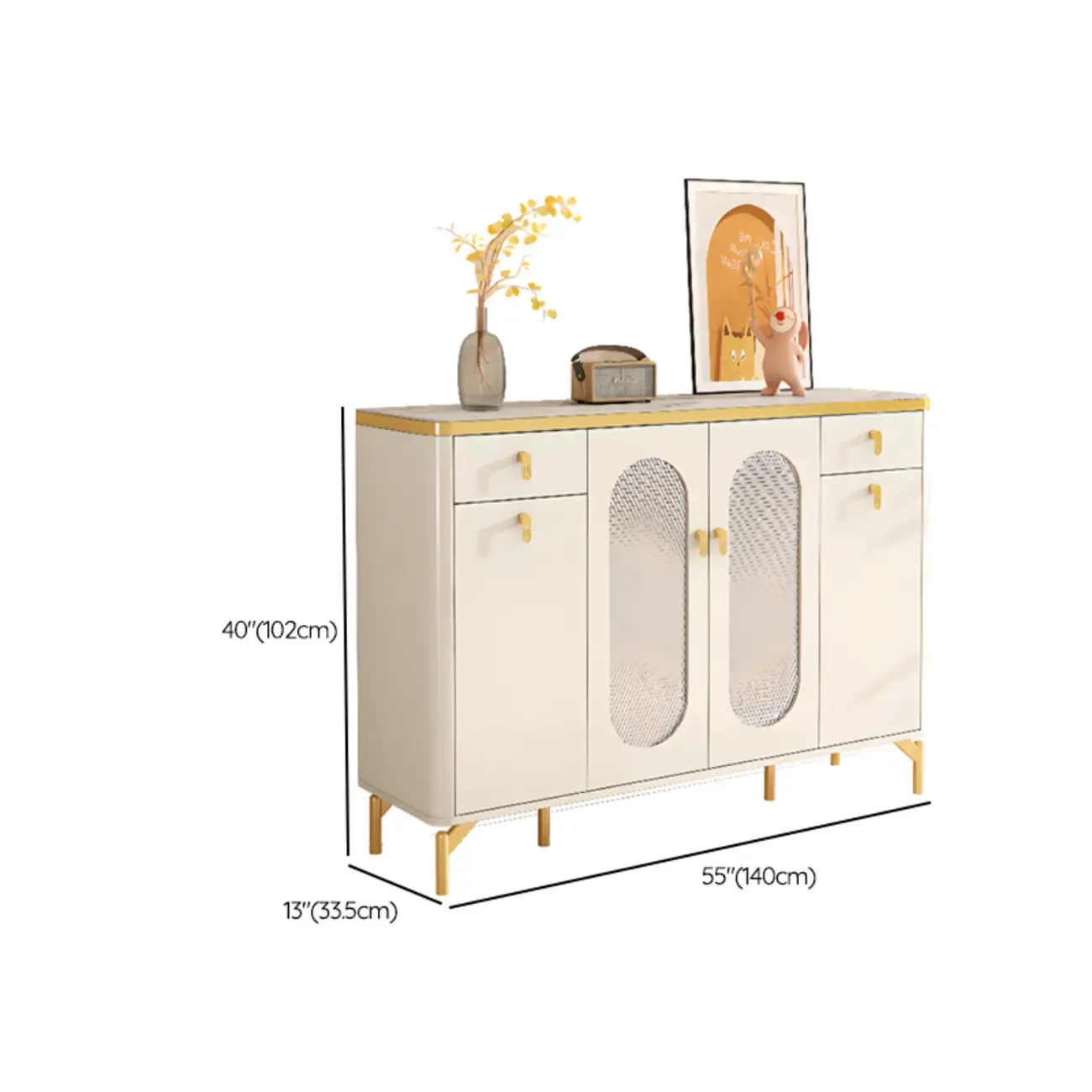 Entryway White Wooden Shoe Cabinet with Glass Doors Image - 22