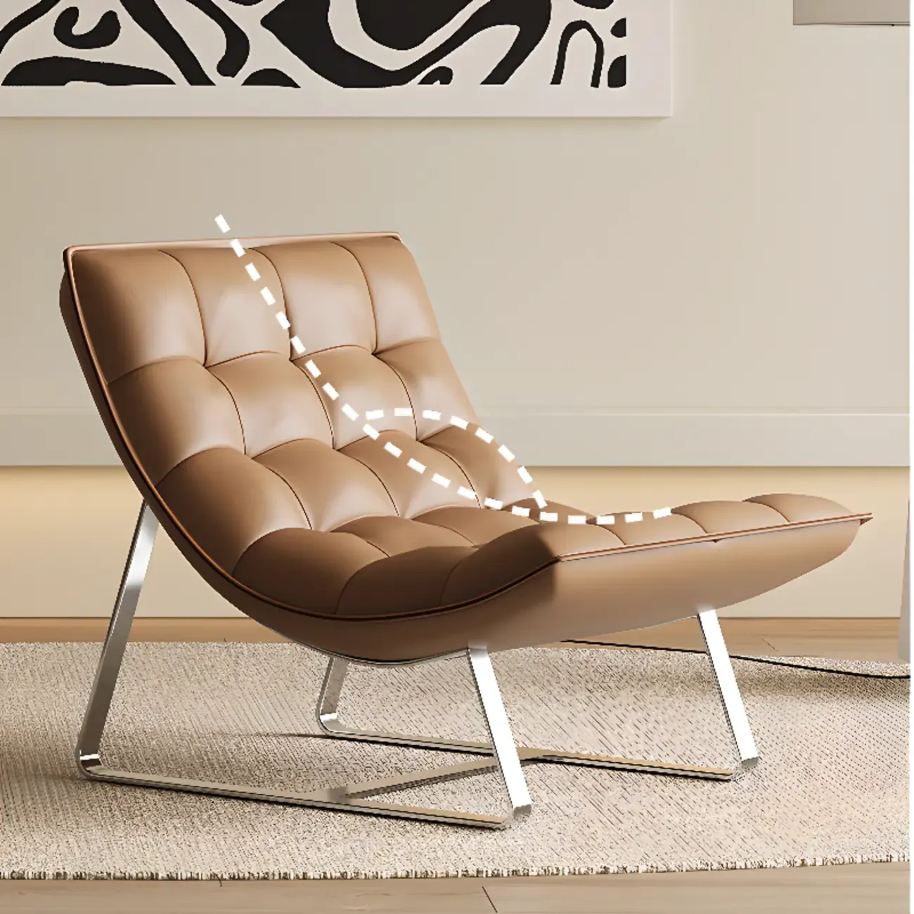 Modern Tufted Leather Accent ArmChair with Ottoman Image - 4
