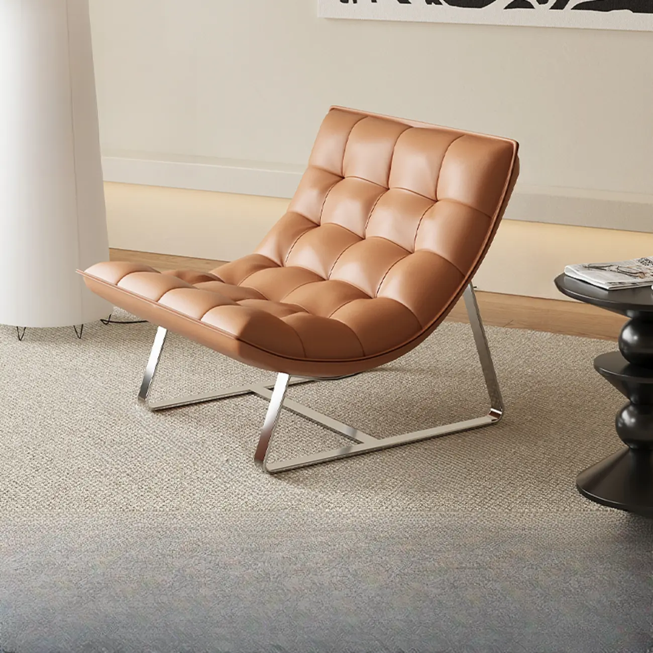 Modern Tufted Leather Accent ArmChair with Ottoman | homeyfad