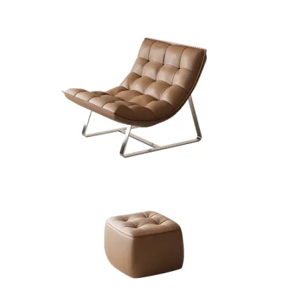 Modern Leather Waterproof Reclining Accent Chair with Ottoman Image - 10