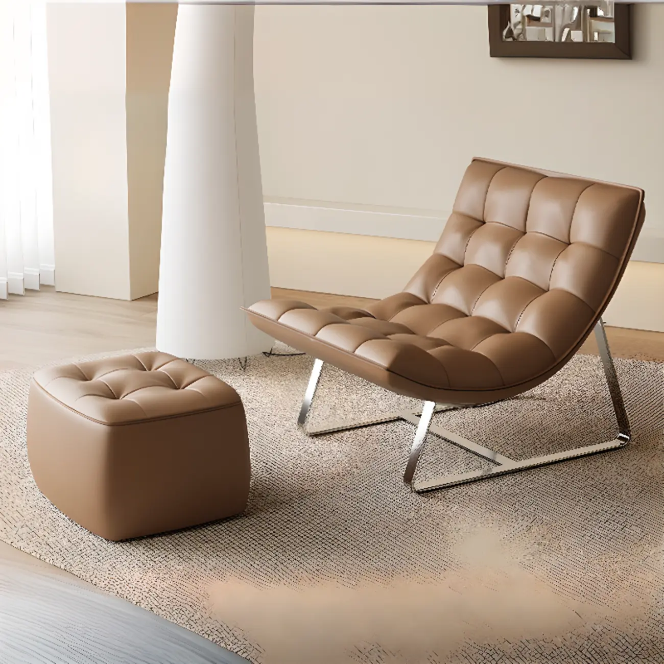 Modern Tufted Leather Accent ArmChair with Ottoman | homeyfad