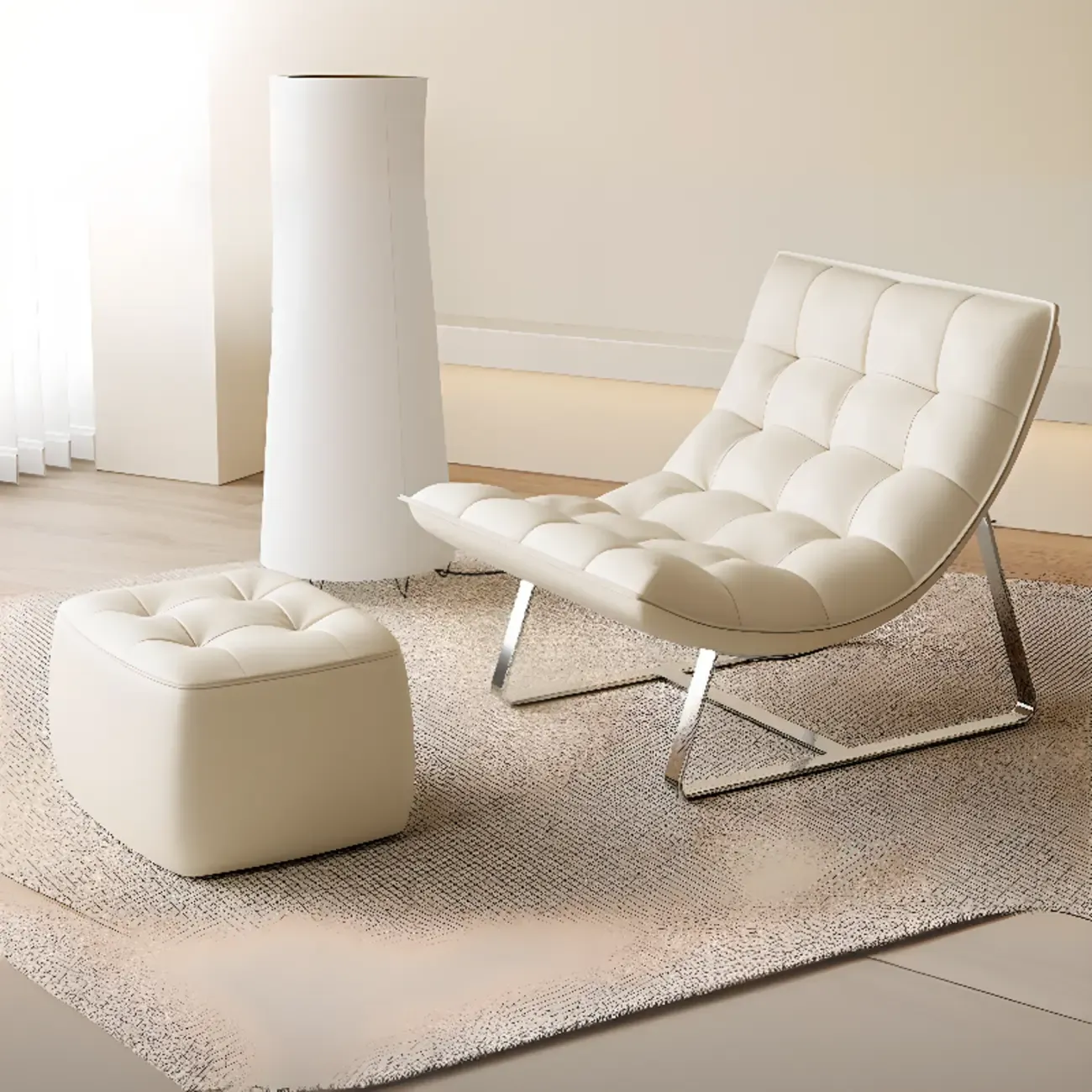 Modern Leather Waterproof Reclining Accent Chair with Ottoman Image - 15