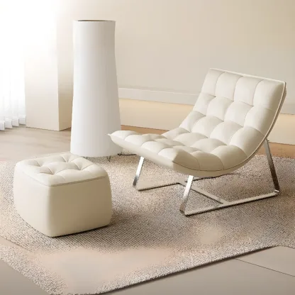 Modern Leather Waterproof Reclining Accent Chair with Ottoman Image - 15