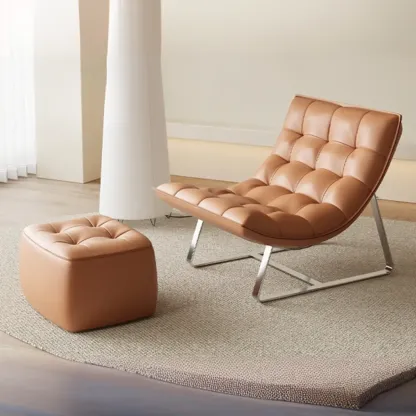 Modern Leather Waterproof Reclining Accent Chair with Ottoman Image - 16