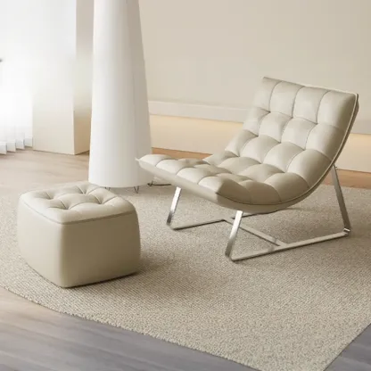 Modern Leather Waterproof Reclining Accent Chair with Ottoman Image - 3