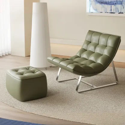 Modern Leather Waterproof Reclining Accent Chair with Ottoman Image - 2