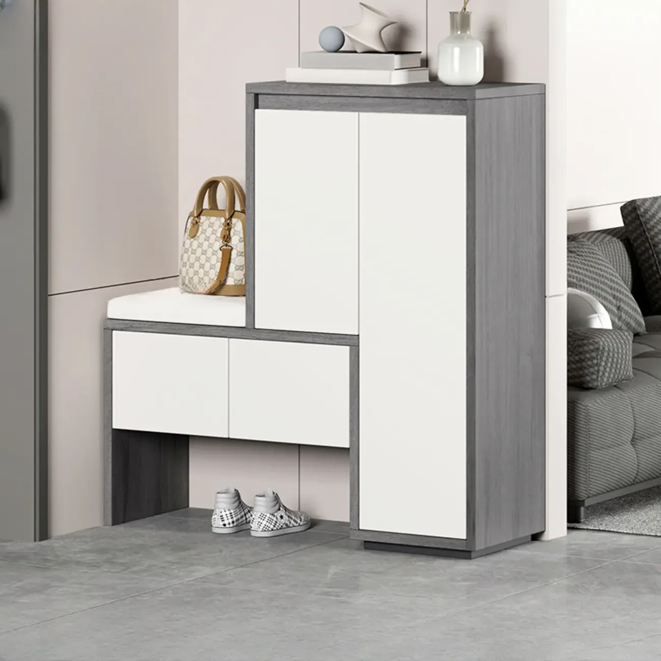 Modern Wood Shoe Rack with Drawers for Entryway