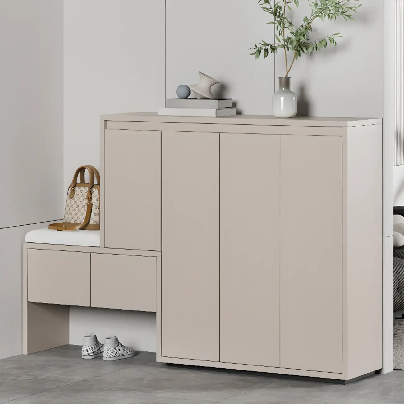 Modern Wood Shoe Rack with Drawers for Entryway