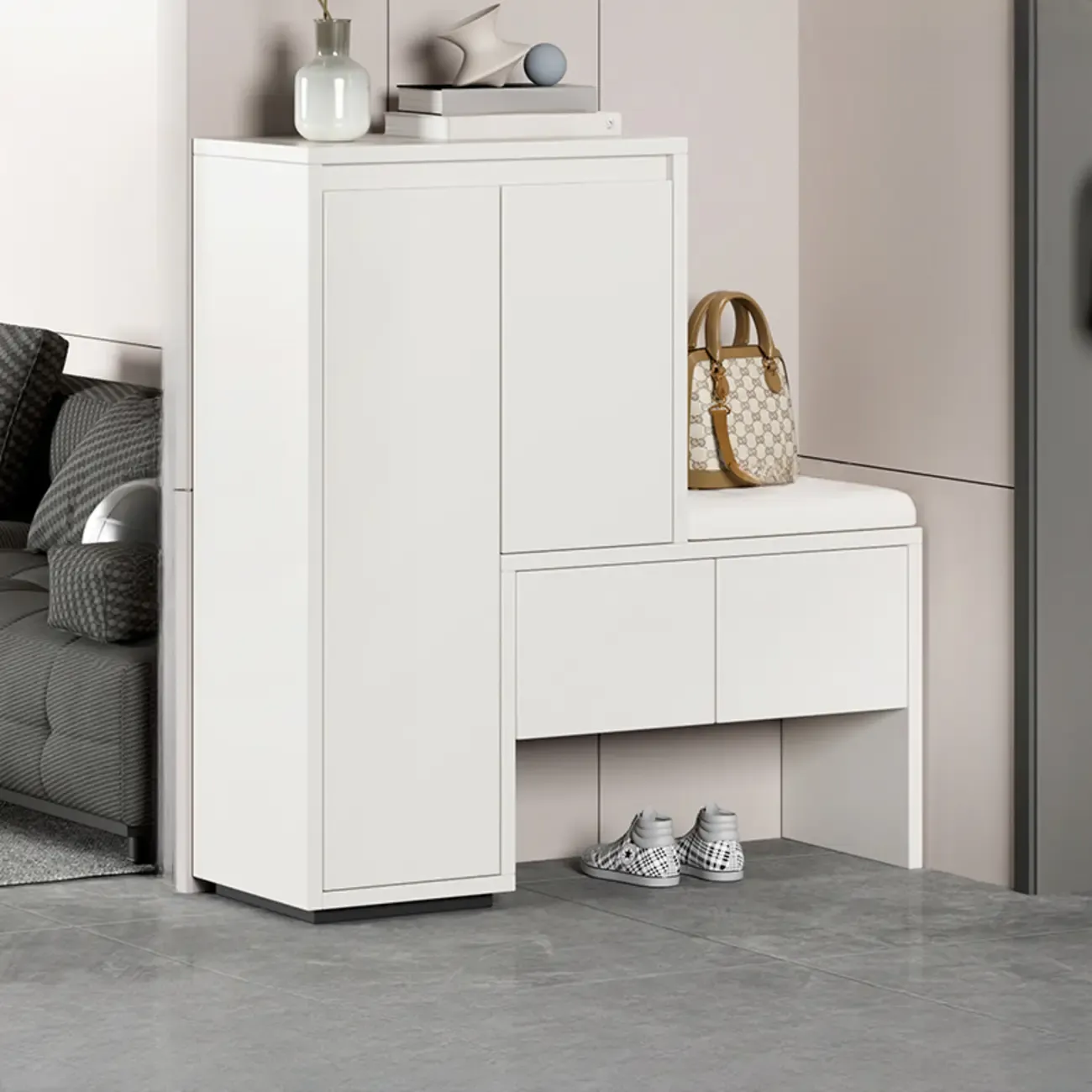 Modern Wood Shoe Rack with Drawers for Entryway