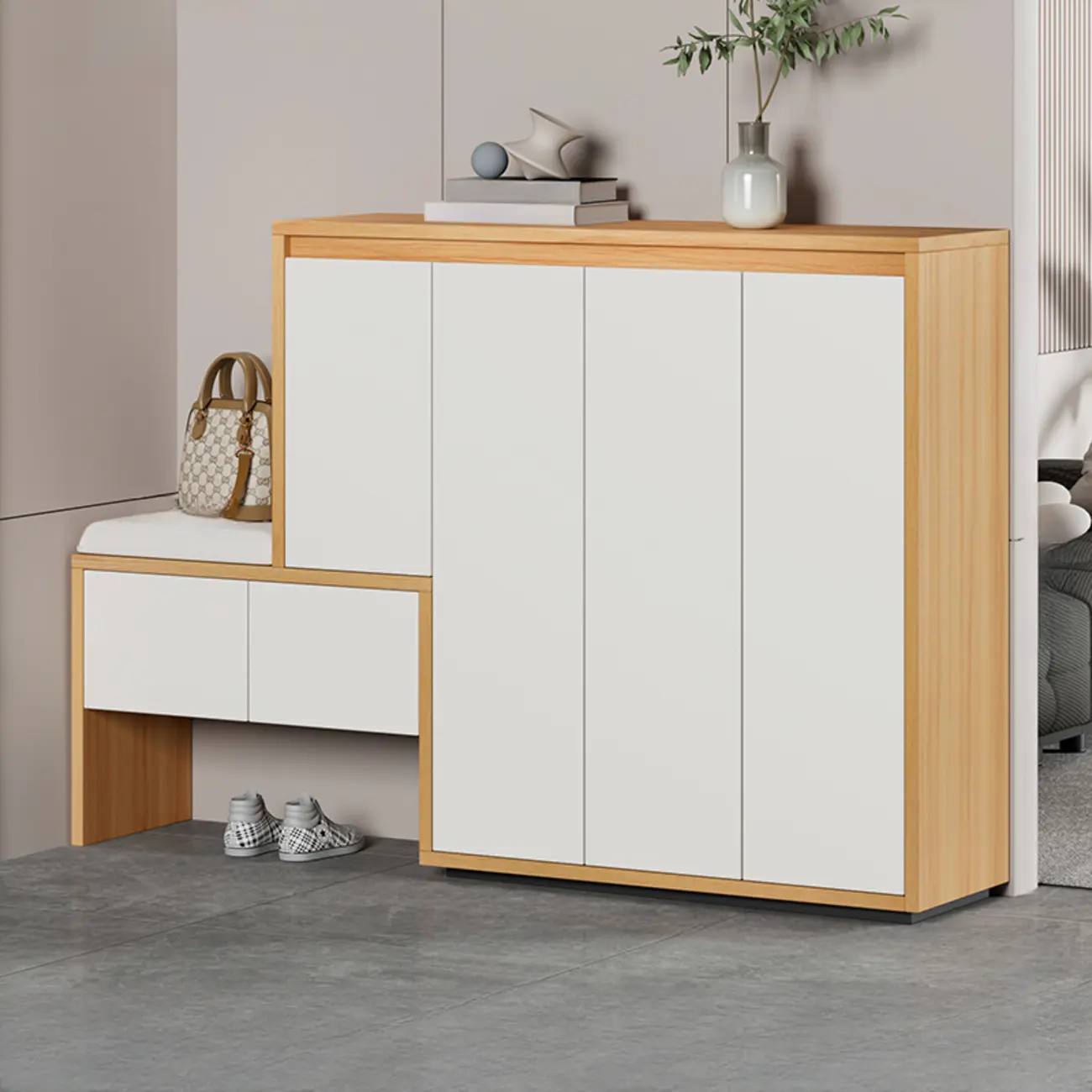 Modern Wood Shoe Rack with Drawers for Entryway | homeyfad