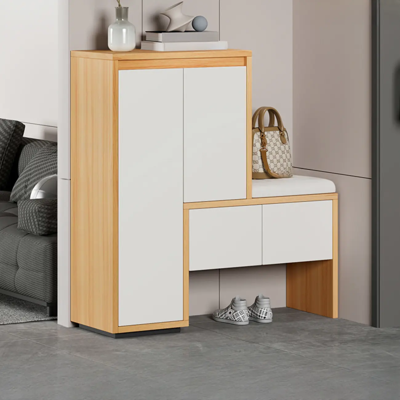 Modern Wood Shoe Rack with Drawers for Entryway | homeyfad