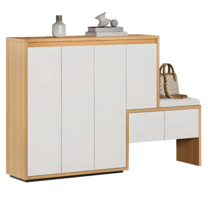 Modern Wood Shoe Rack with Drawers for Entryway